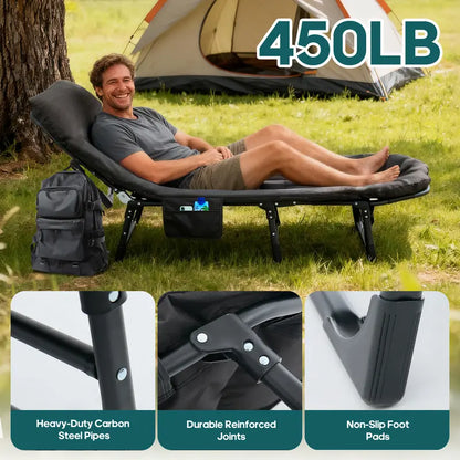 6-Position Adjustable Folding Camping Cot with Mattress 450ibs– 550lbs Upgraded version